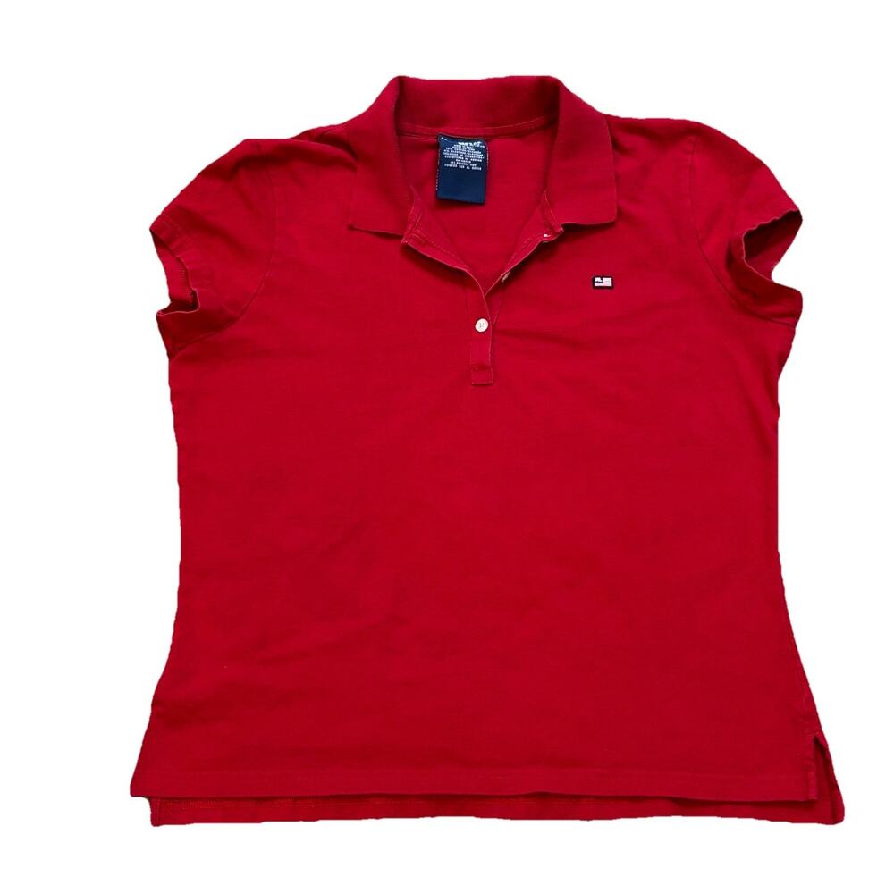 Vintage Polo Jeans Co Womens Slim Red Polo Cap Sleeve Measures M/L (Tagged XL)